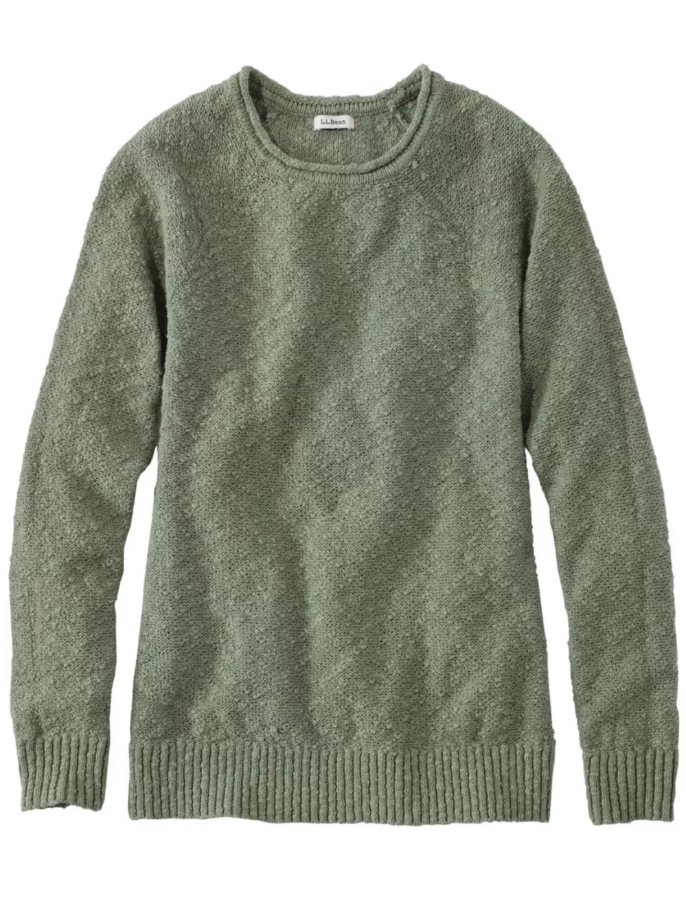 LL Bean Cotton Slub Sweater Rollover Collar Crewneck Sweater Sz Large - Picture 2 of 9